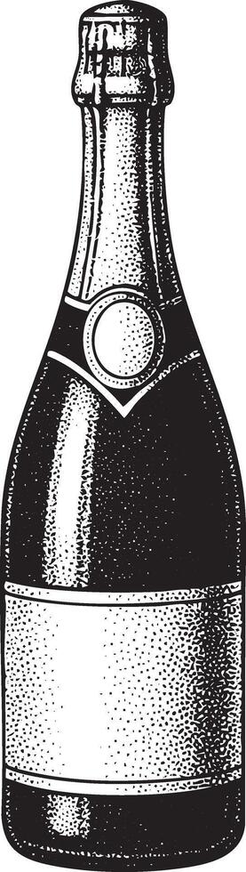 Illustration of a champagne bottle in vintage stipple engraving style isolated vector