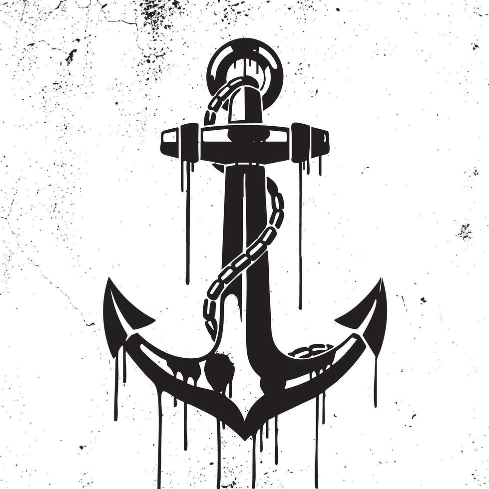 Anchor graphic in graffiti stencil style with dripping paint effect vector