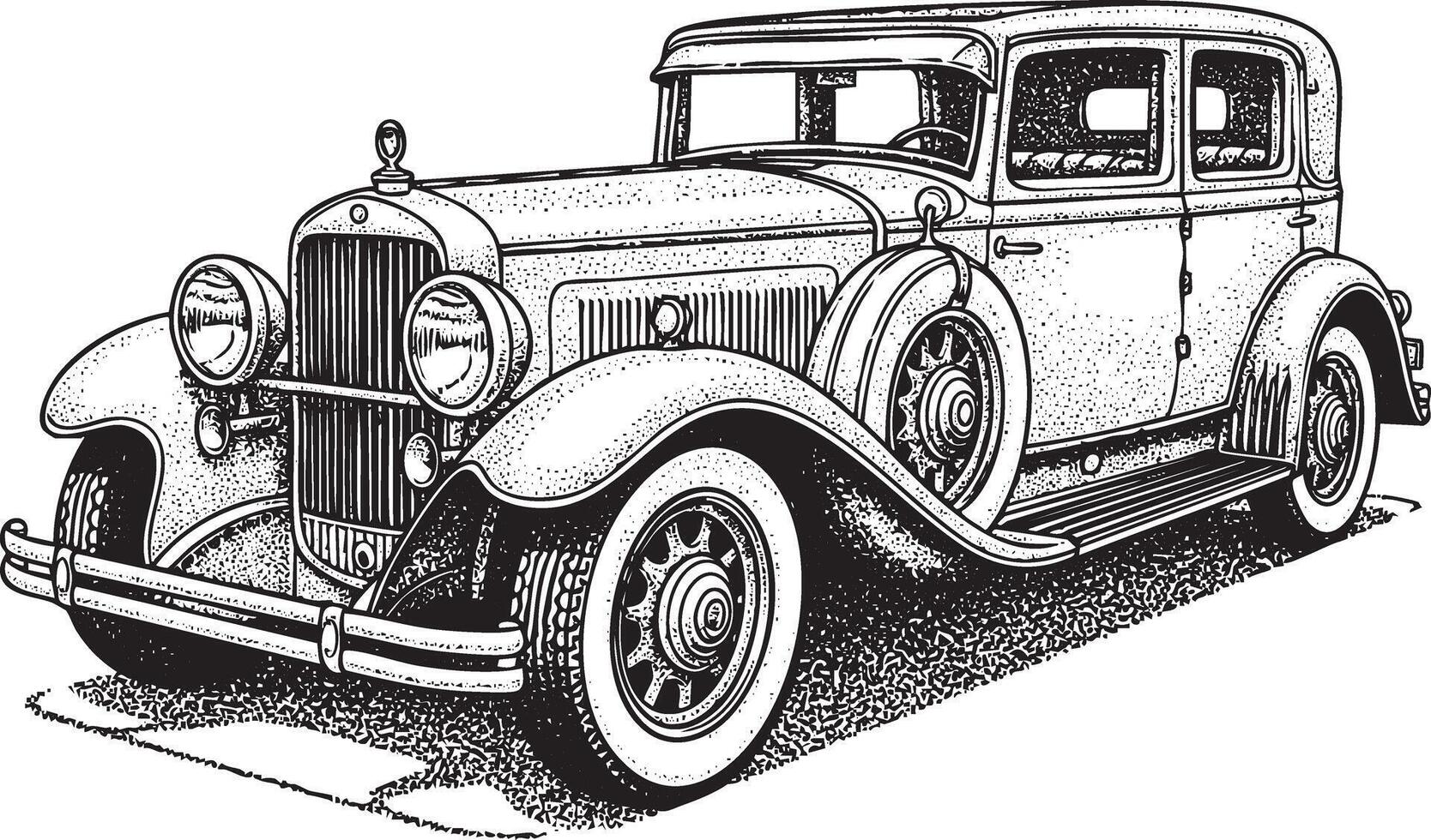 Illustration of a classic 1920s car in vintage stipple engraving style isolated vector