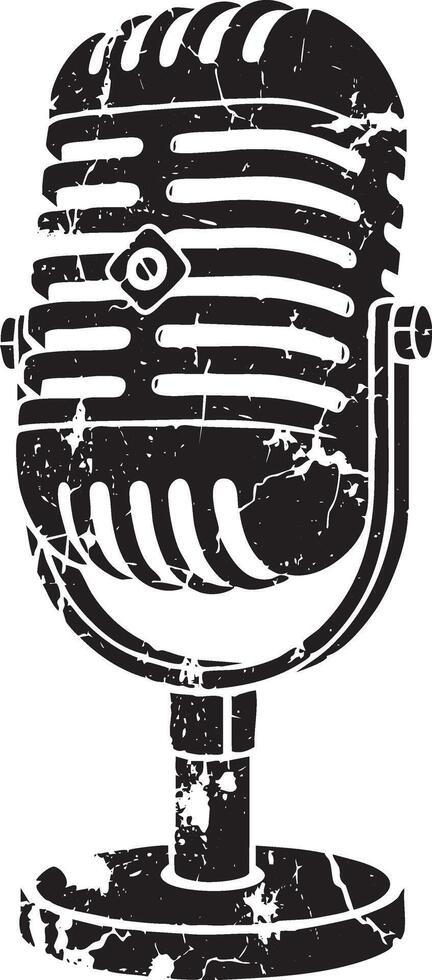 Vintage radio microphone retro stencil illustration stamp with distressed grunge texture vector