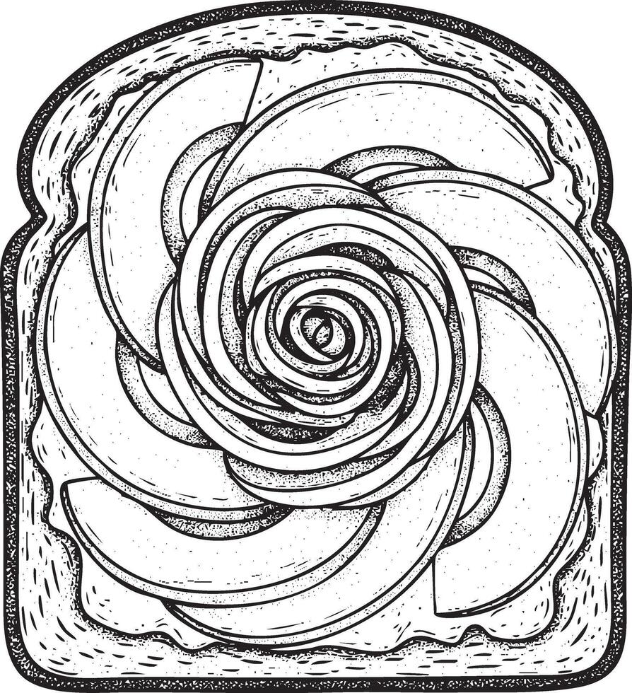 Artistic hand drawn toast with swirled fruit or vegetable silhouette vector