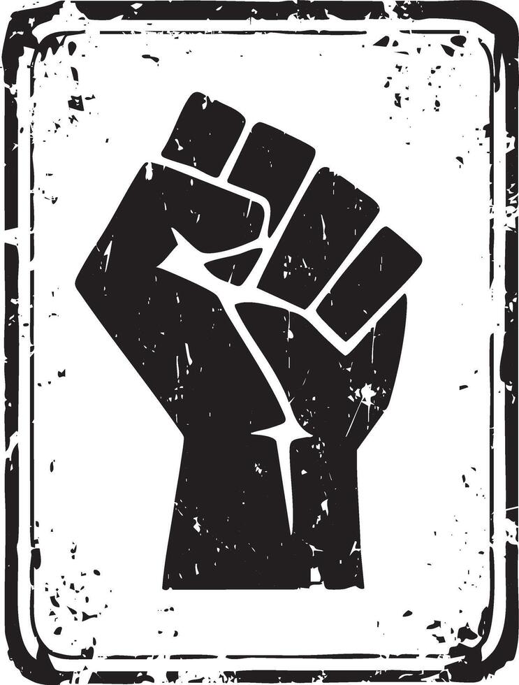 Raised fist graphic stencil stamp in distressed grunge style isolated vector
