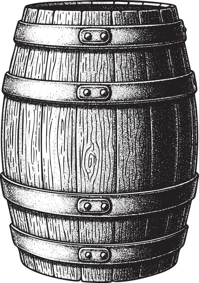 Illustration of a cask or wooden barrel in vintage stipple engraving style isolated vector