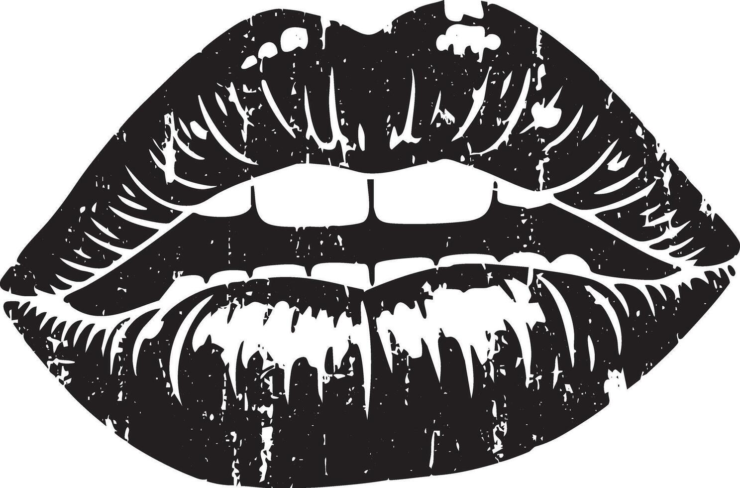 Lips retro stencil illustration stamps with distressed grunge texture isolated vector