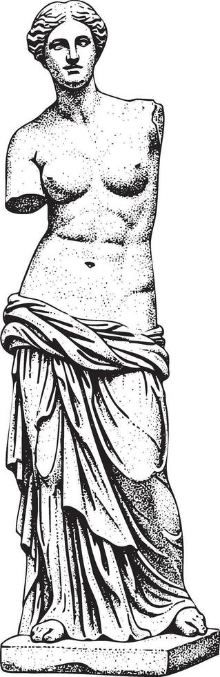 Venus de Milo classical statue illustration in vintage stipple engraving style isolated vector