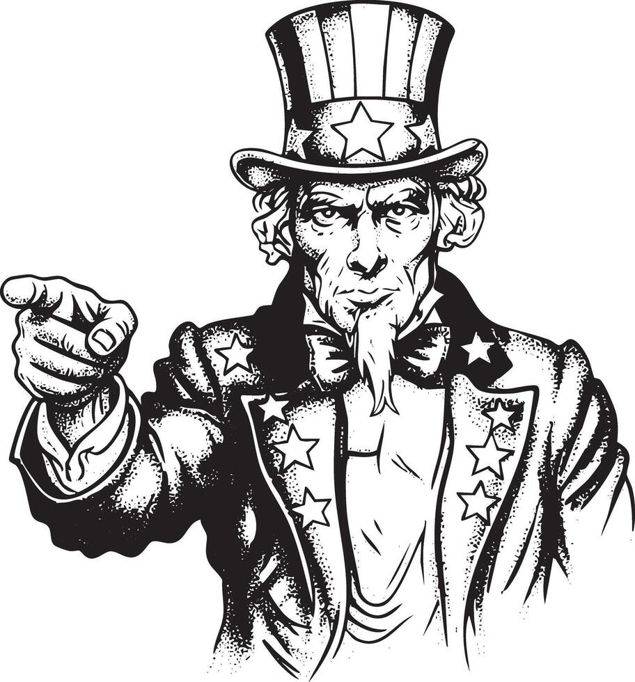 Uncle sam pointing finger with stars and stripes hat silhouette vector