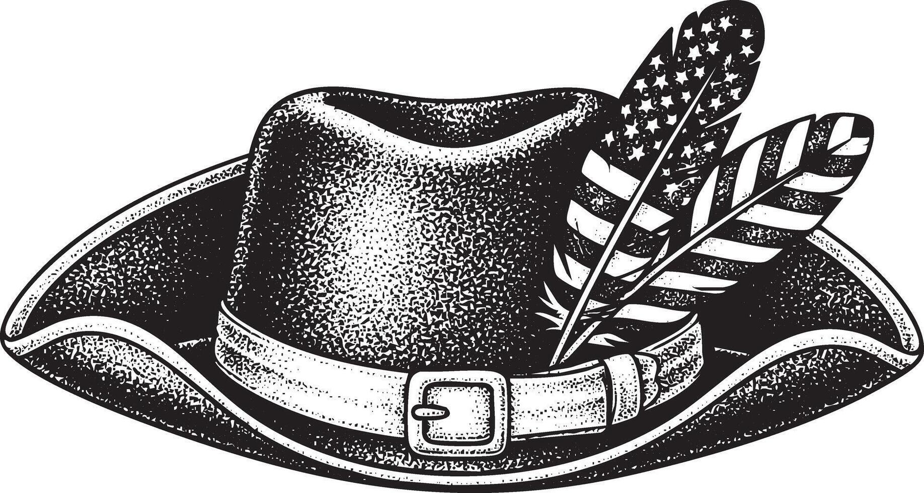 Vintage engraved colonial hat with american flag feathers vector
