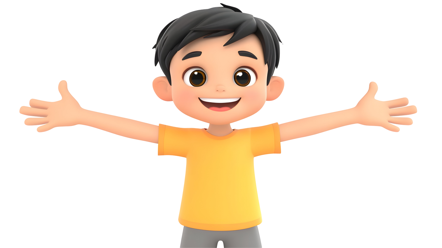 Animated boy character with open arms, digital illustration, isolated on transparent background. png
