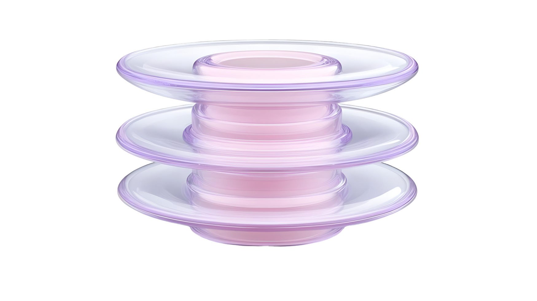 Stacked translucent dishes with vibrant pink accents isolated on transparent background. png