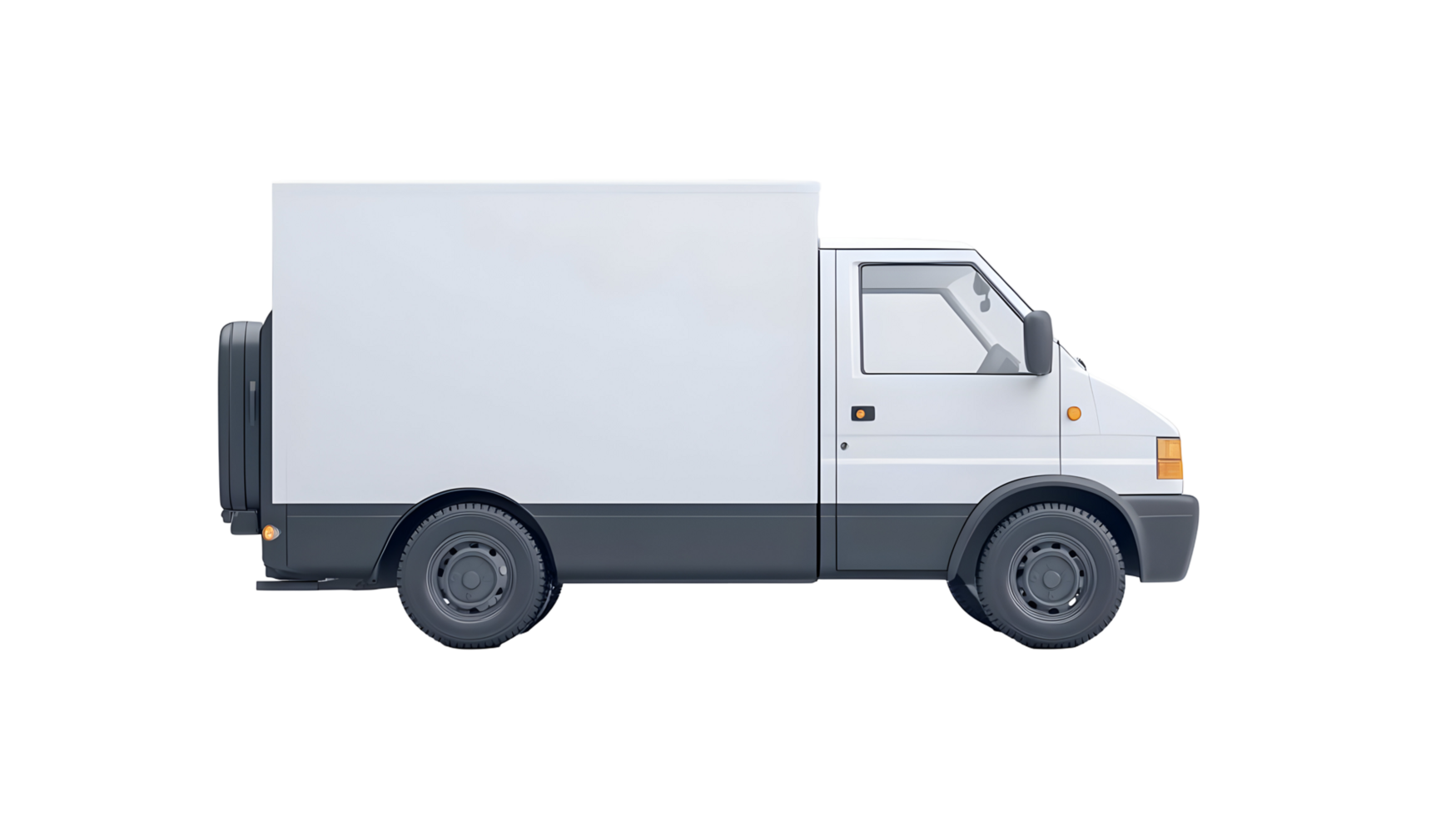 Side view of a white delivery truck isolated on transparent background. png