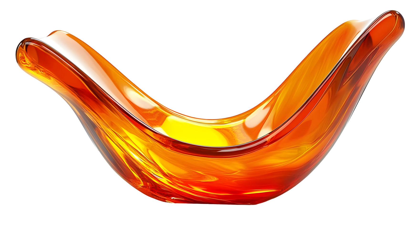 Ornate, orange glass bowl with flowing curves isolated on transparent background. png