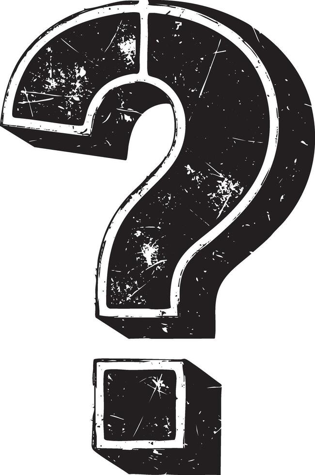 Three-dimensional question mark retro stencil illustration stamp with distressed grunge texture vector