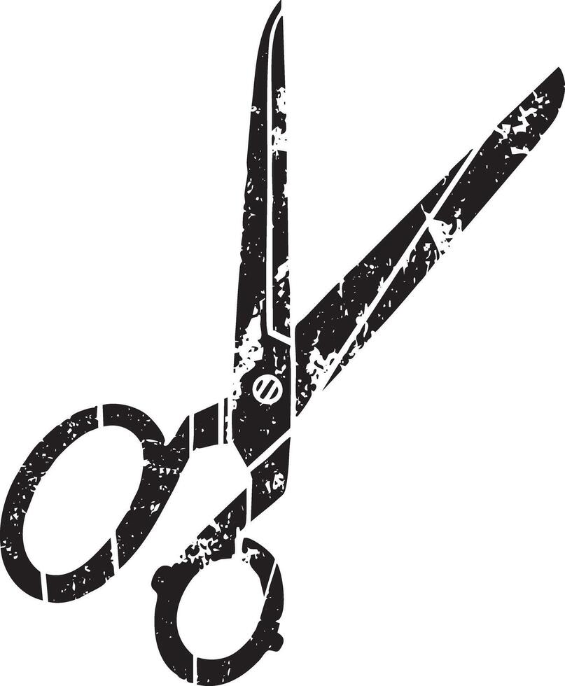 Scissors retro stencil illustration stamp with distressed grunge texture isolated vector
