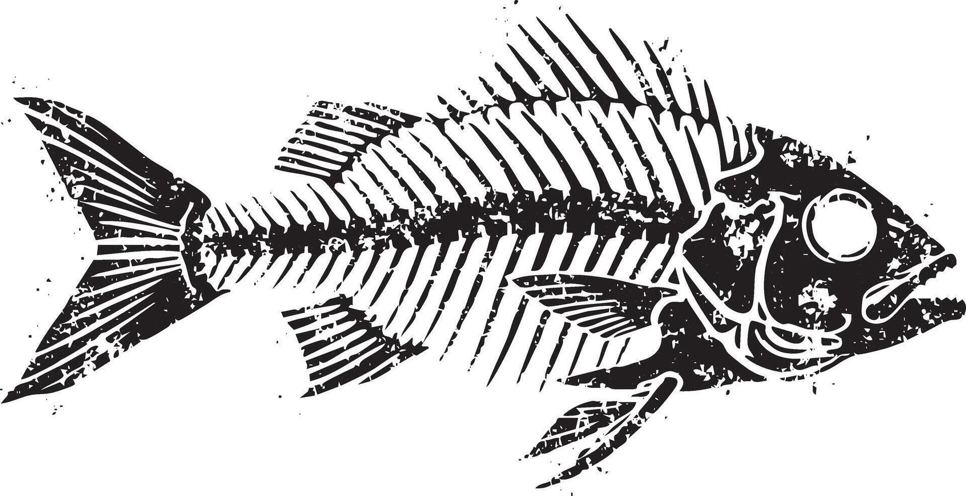 Fish skeleton illustration in vintage stipple engraving style isolated vector