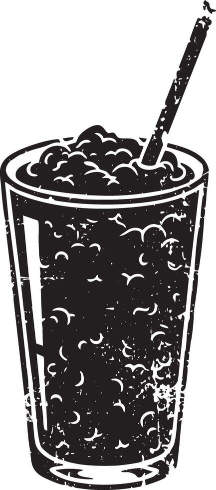 Smoothie with straw retro stencil illustration stamp with distressed grunge texture isolated vector
