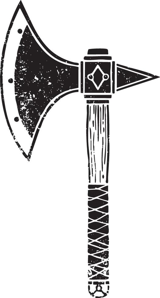 Medieval battle axe retro stencil illustration with distressed grunge texture vector