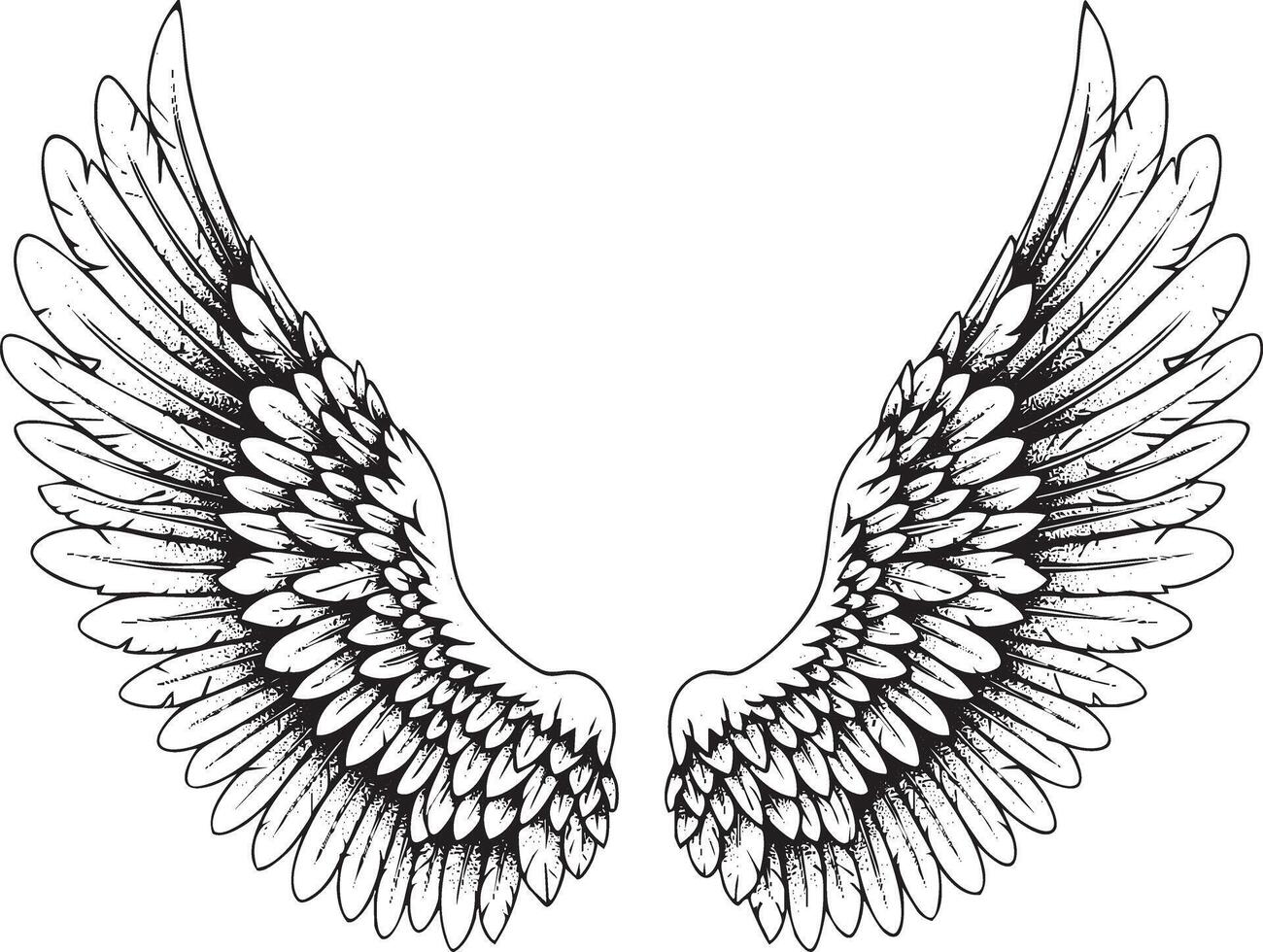 Illustration of a pair of wings in vintage stipple engraving style isolated vector