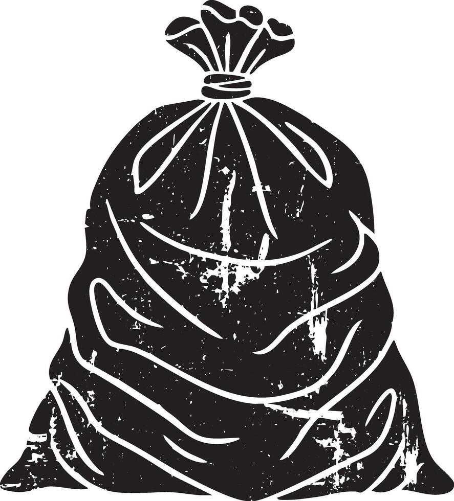 Full garbage bag retro stencil illustration stamps with distressed grunge texture vector