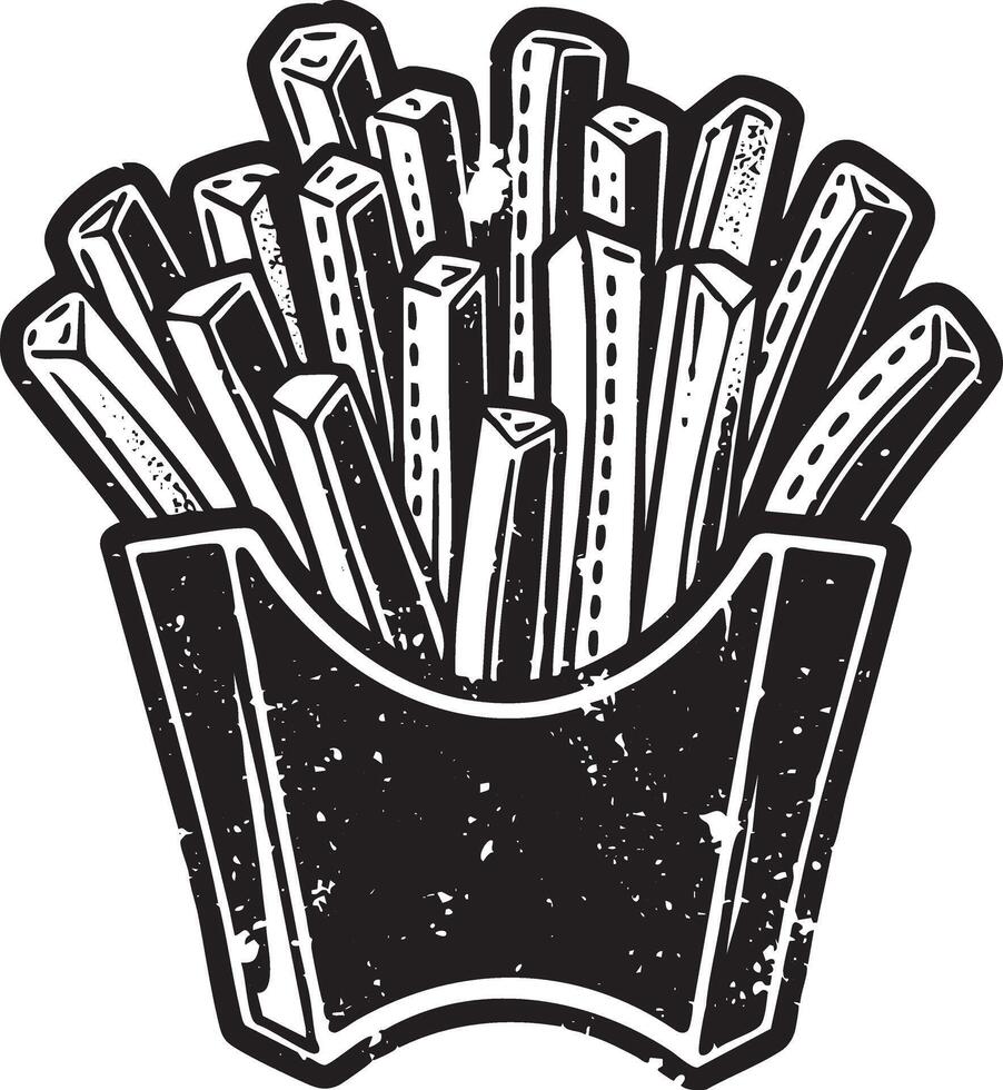 French fries retro stencil illustration stamp with distressed grunge texture isolated vector