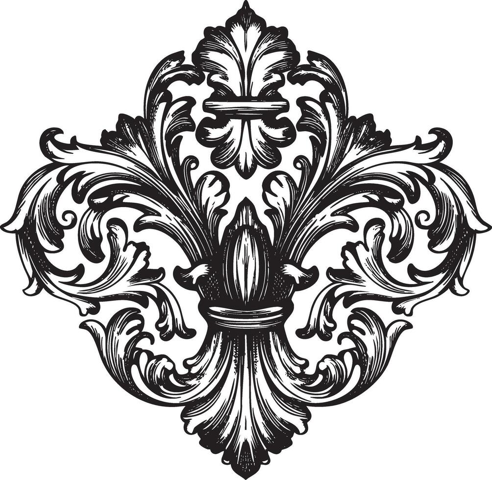Architectural molding ornament illustration in vintage stipple engraving style isolated vector
