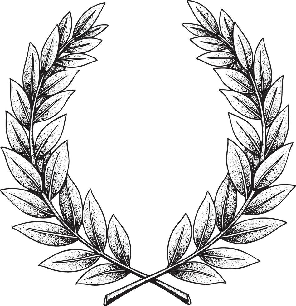 Illustration of a laurel crown in vintage stipple engraving style isolated vector