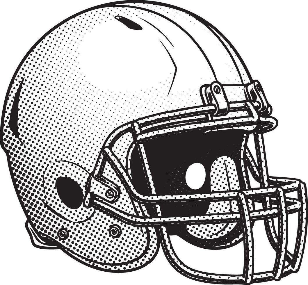 American football helmet illustration in retro black and white halftone newspaper print graphic style vector