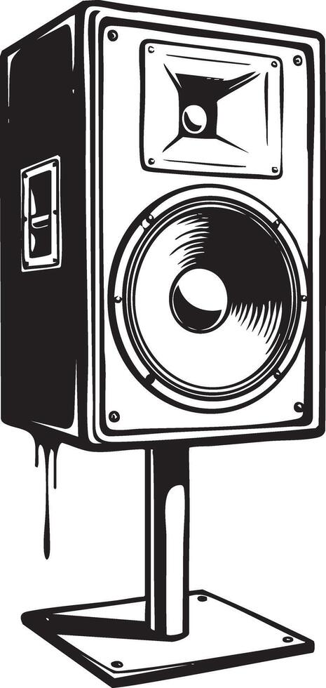 Standing loudspeaker illustration in graffiti stencil style with dripping paint effect vector