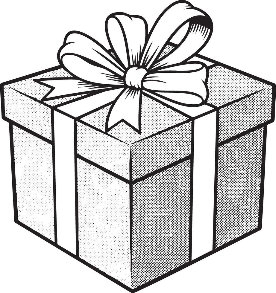 Generic present illustration in retro black and white halftone newspaper print graphic style vector
