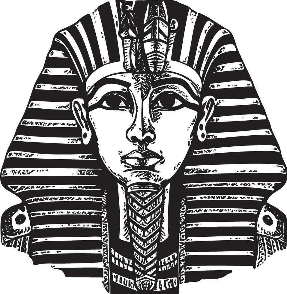 King Tutankhamun funerary bust retro stencil illustration stamp with distressed grunge texture isolated vector