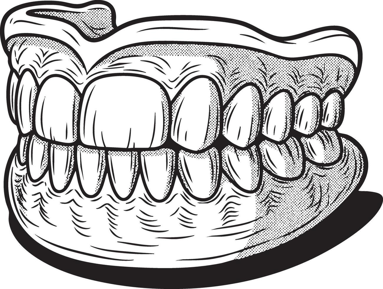 Human teeth denture illustration in retro black and white comic book style vector