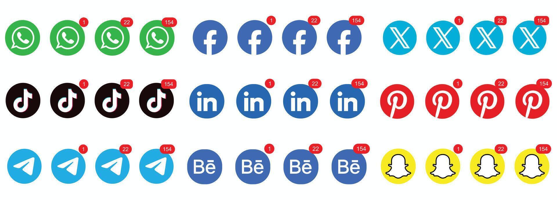 Social media notifications collection showcases a range of platform alerts, emphasizing connectivity and engagement, modern communication. vector