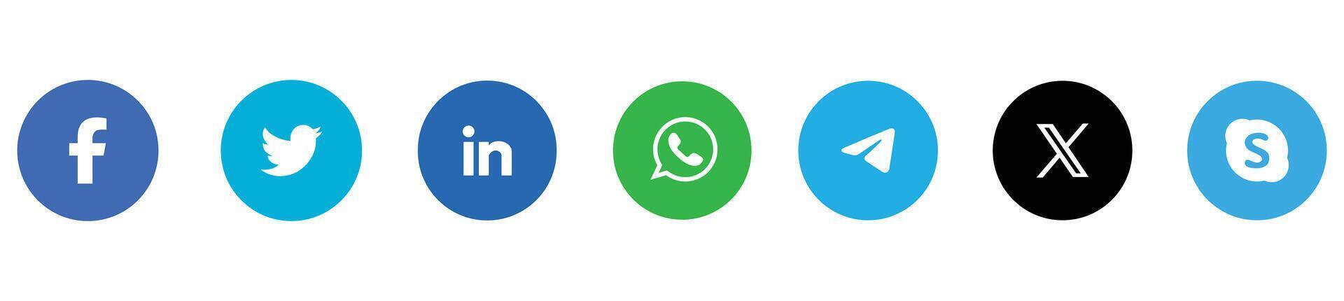 Collection of various social media platform logos displayed in a row for marketing or communication purposes. vector
