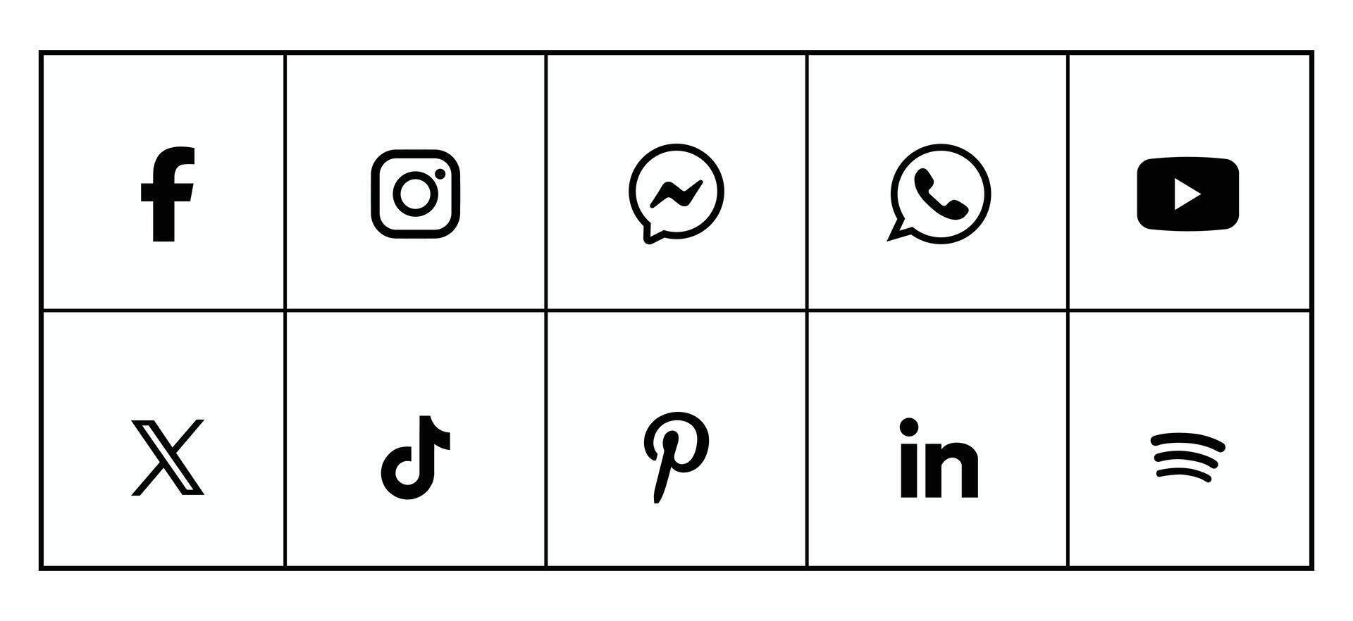 Collection of popular social media logos displayed on a white background including various brand icons vector