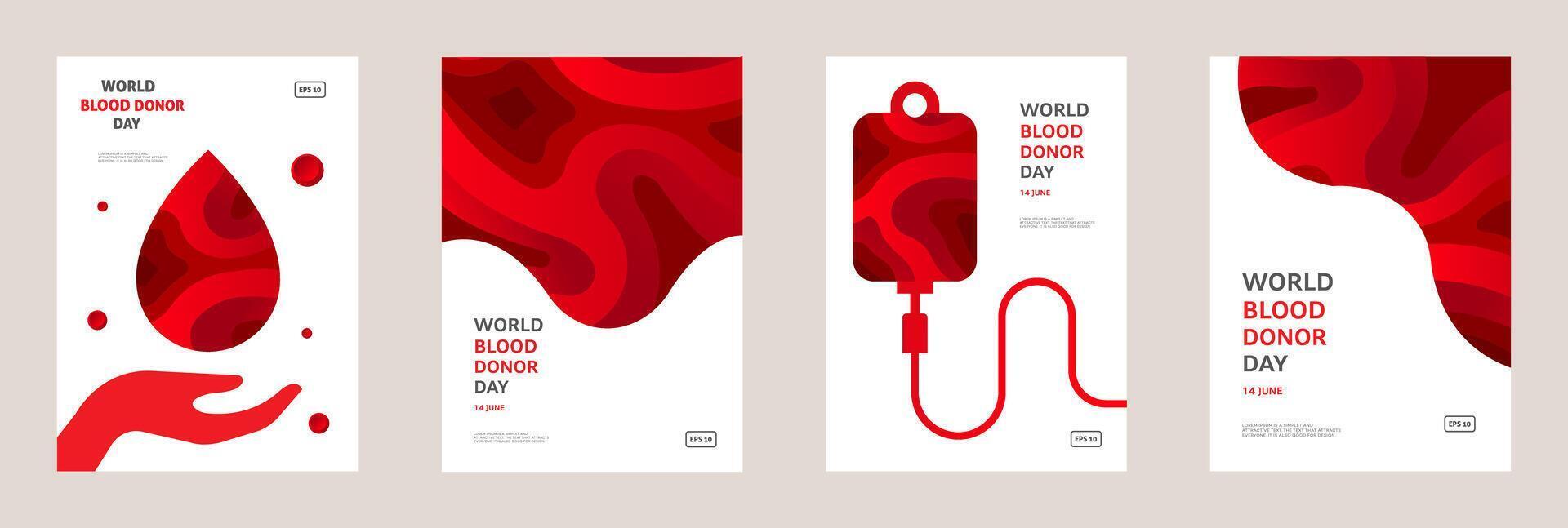 World Blood Donor Day Posters Red Blood Drop Designs vector