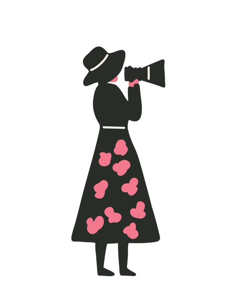 illustration girl photographing with digital camera vector