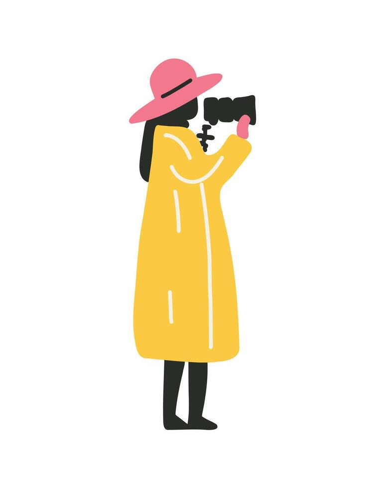 illustration woman with camera taking picture vector