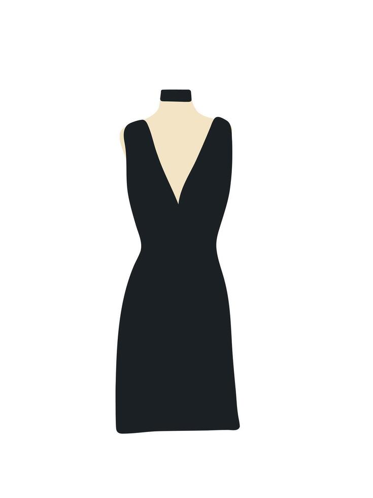 simple black midi dress on a mannequin on a white background vector