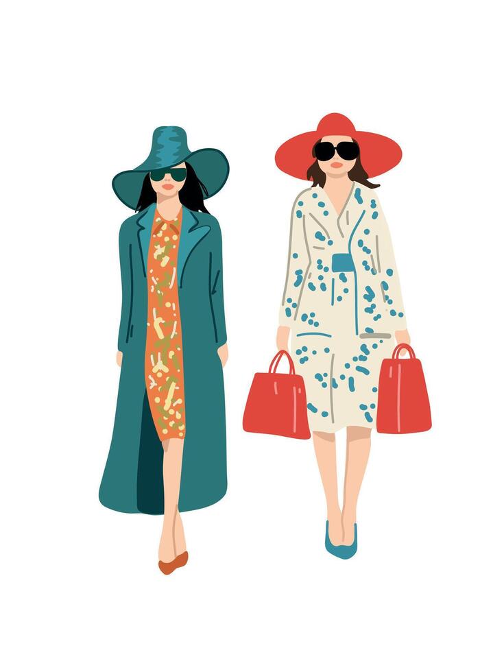 fashionable women full length illustration vector