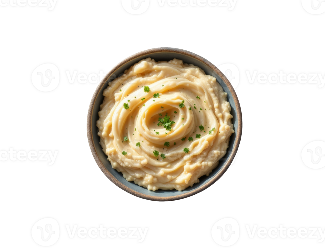 A bowl of mashed potatoes with a spoon on top png