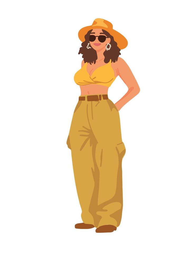 stylish young woman in summer clothes full body illustration vector