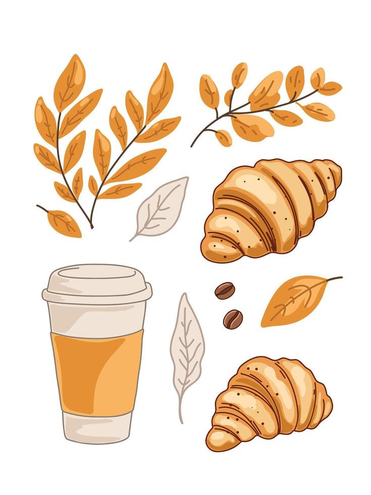 Coffee cup and croissants illustration vector
