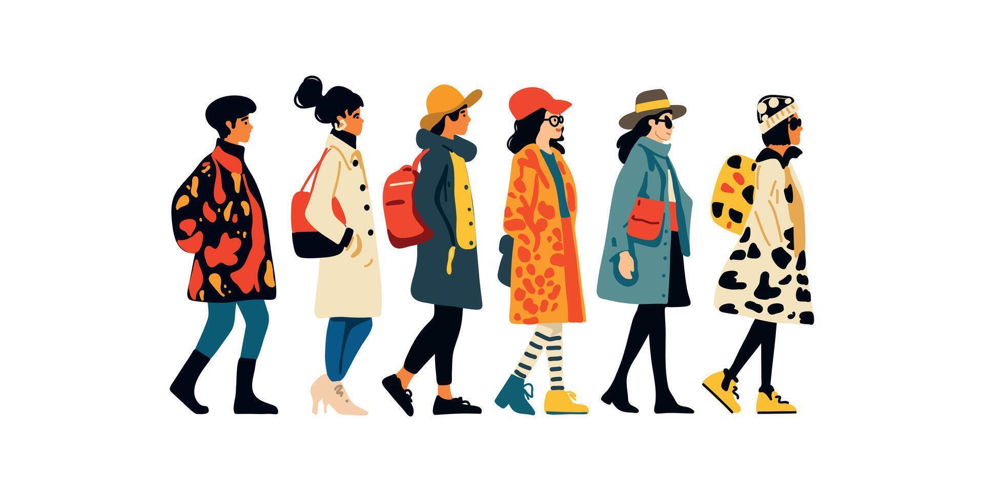 Fashion illustration of women walking vector