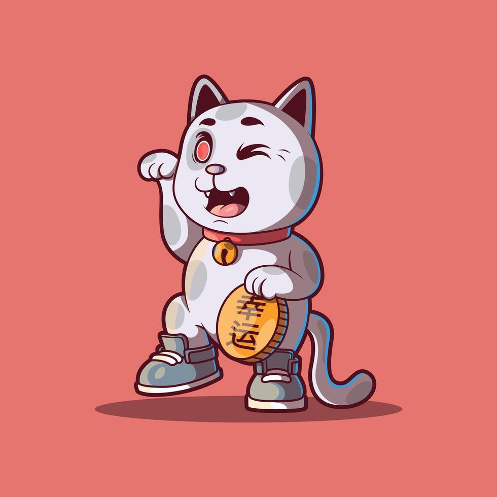 Cartoon cat with a lucky coin vector