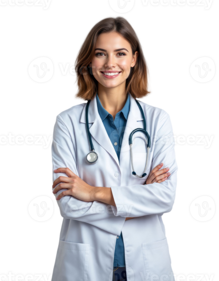 Female Doctor with Stethoscope and Arms Crossed standing professionaly png