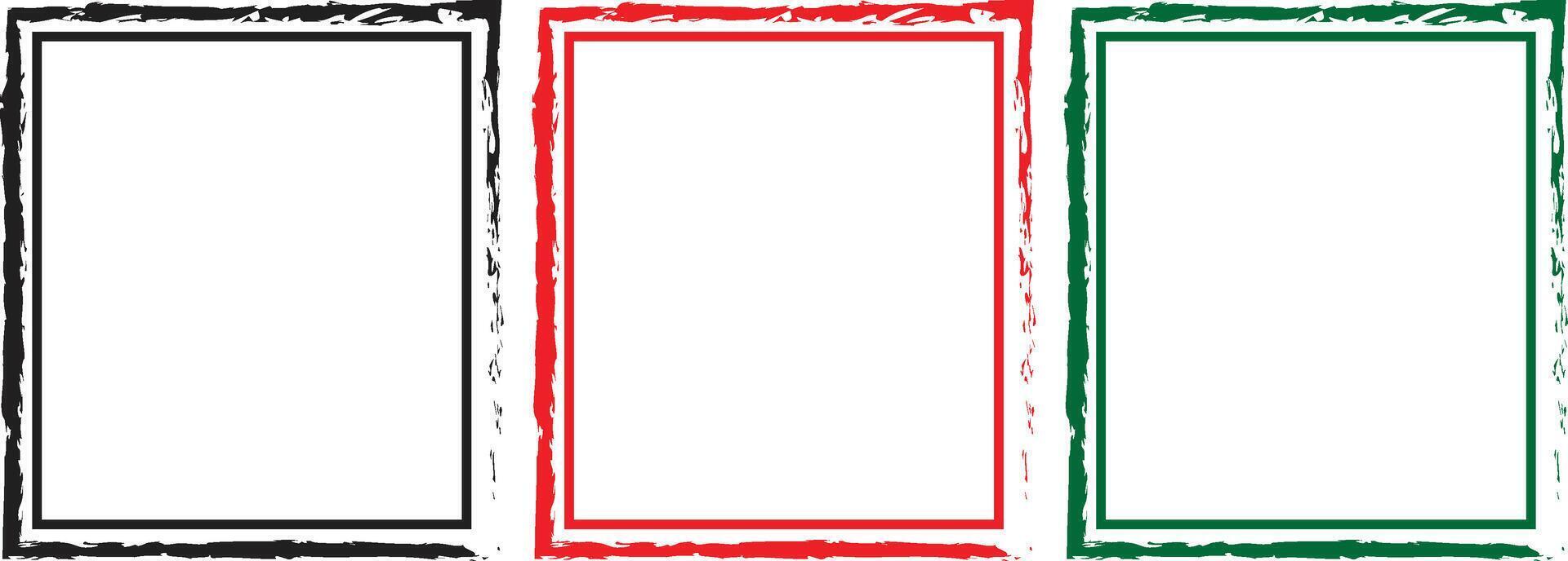 Three colorful frames with a rough brushstroke style. vector