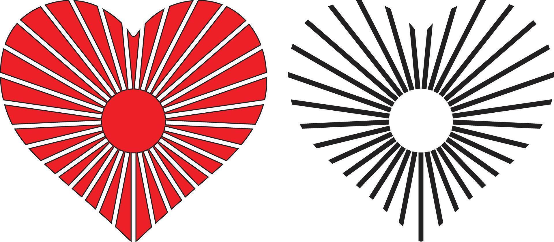 Heart with sunburst design in red and black vector