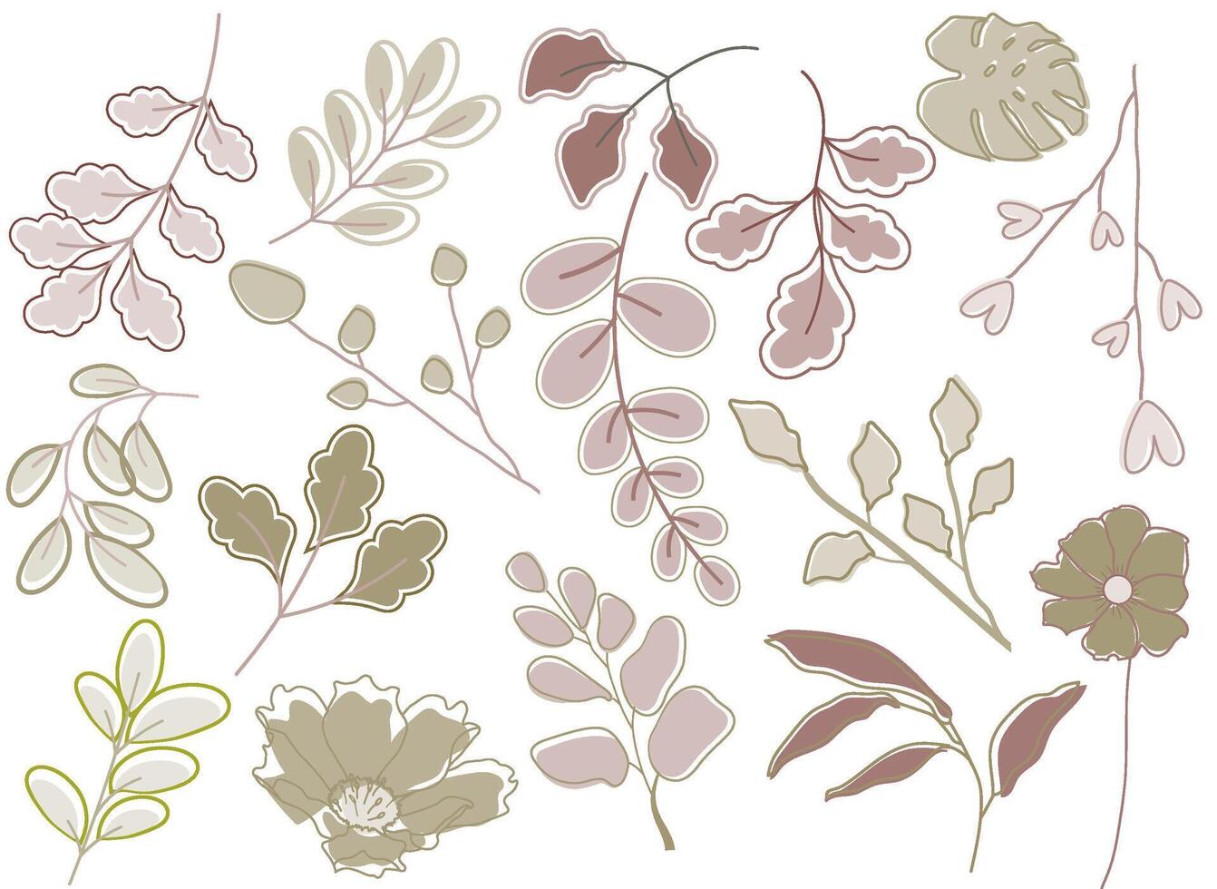 Botanical Line Art Leaves and Flowers Collection vector