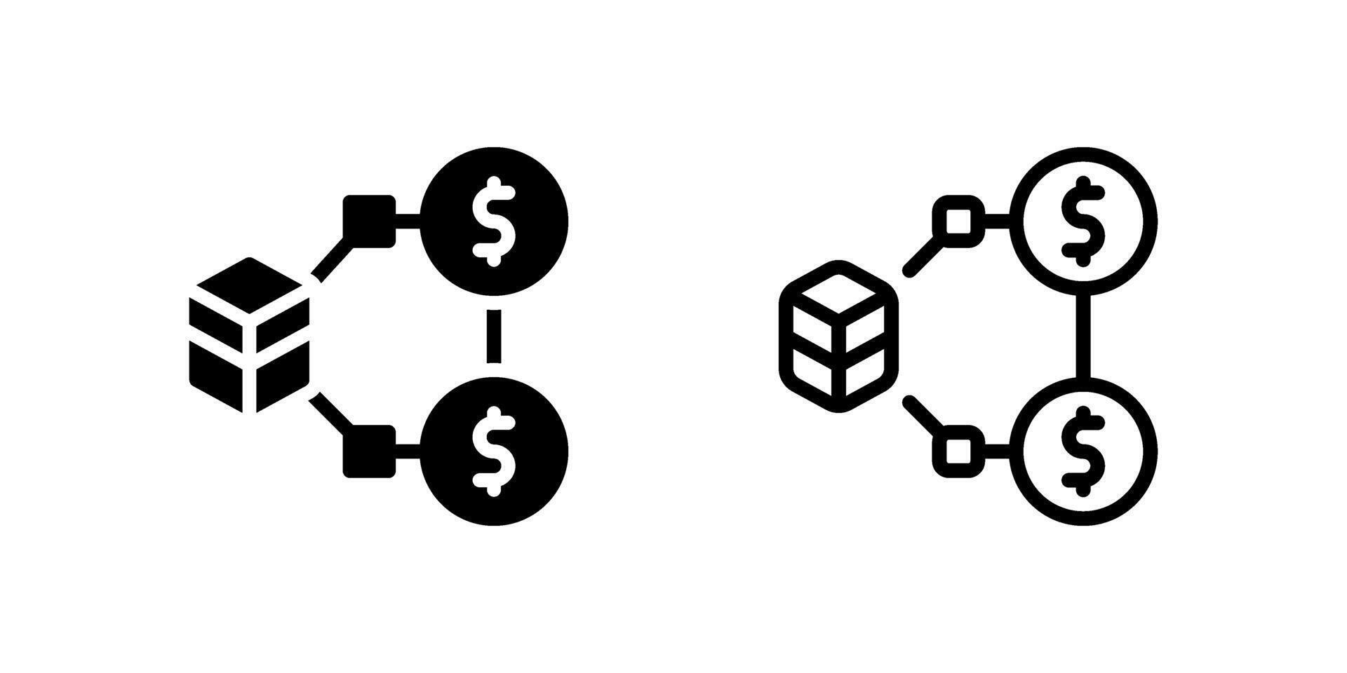 Icon set for blockchain developers with elements like code, coins, and digital architecture. vector