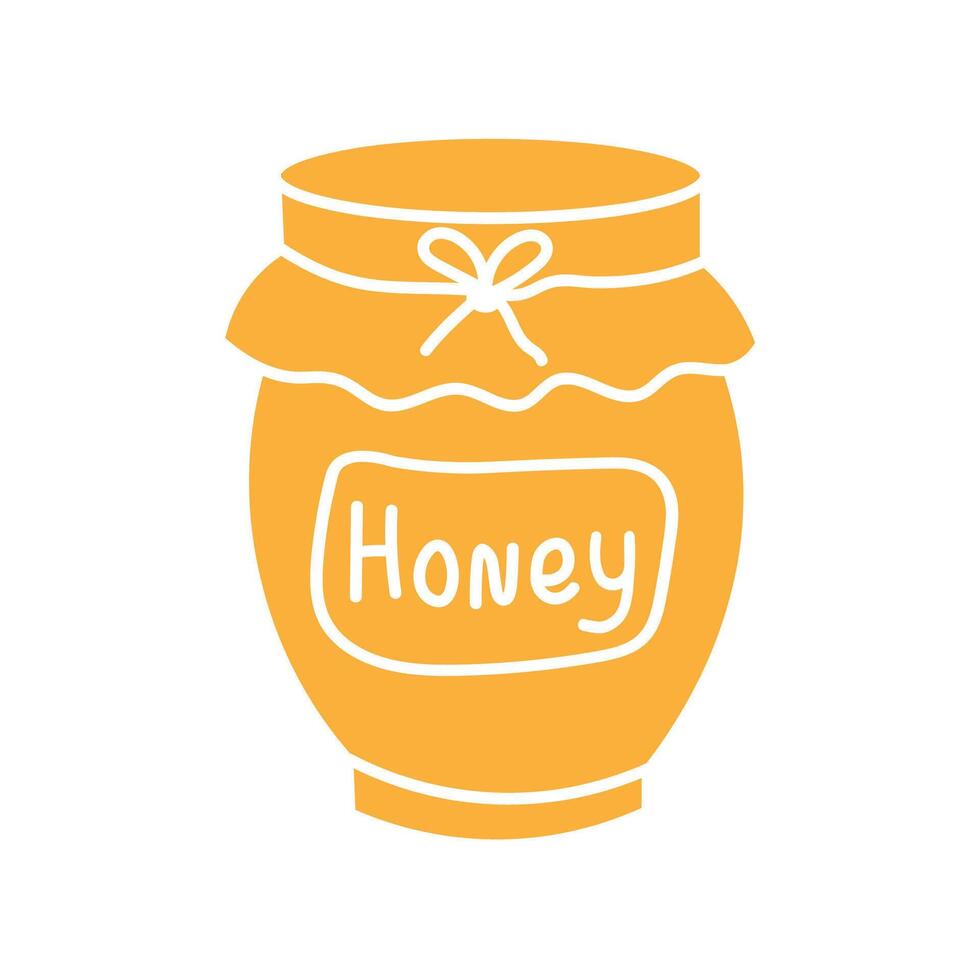 Silhouette of jar Honey illustration on isolated background. Coloured design element for logo, sign, label, template, packaging, card. Health, body care, food ingredient, apiary. vector