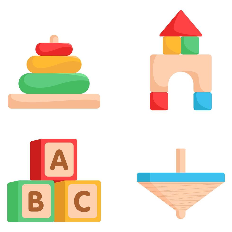 Educational Wooden Toys Flat Illustration Set vector